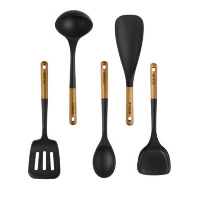 5 Piece Silicone &amp; Acacia Utensil Set