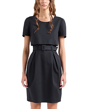 Shop Emporio Armani Layered Look Belted Dress In Night Blue