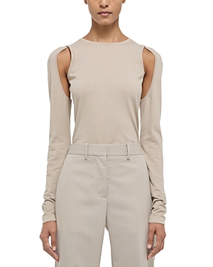 Shop Helmut Lang Cotton Cut Out Underarm Crewneck Top In Sand