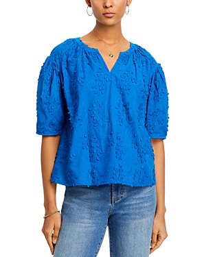 Cupio Embroidered Split Neck Top In Skydiver