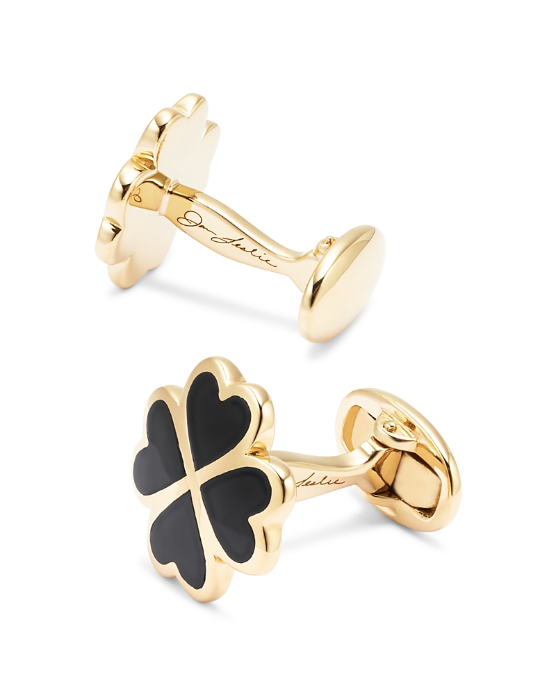 Jan Leslie Four Leaf Clover Black Onyx, Sterling Silver & 18k Yellow Gold Vermeil Cufflinks In Black
