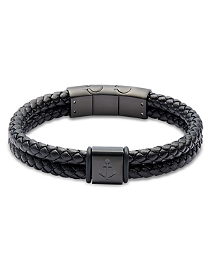 Shop Link Up Anchor Braided Leather Bracelet In Black