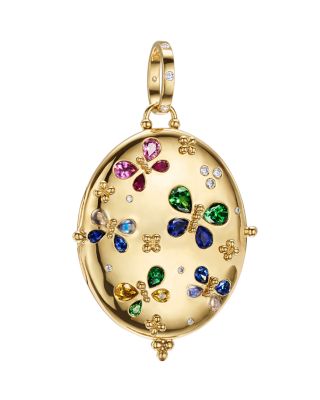 Temple St. Clair - 18K Yellow Gold Butterfly Multi Gemstone & Diamond Oval Locket Pendant