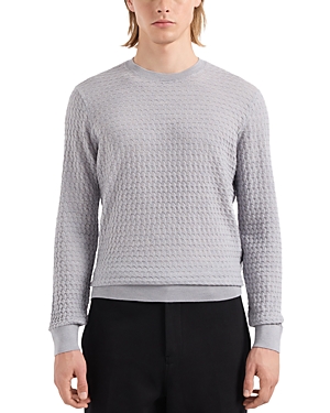 Shop Emporio Armani Ribbed Trim Crewneck Sweater In Solid Light 2