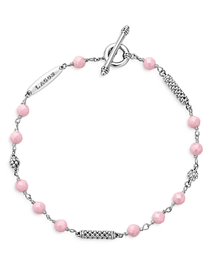 Shop Lagos Sterling Silver Caviar Icon Pink Ceramic Bead Station Toggle Bracelet In Pink/silver