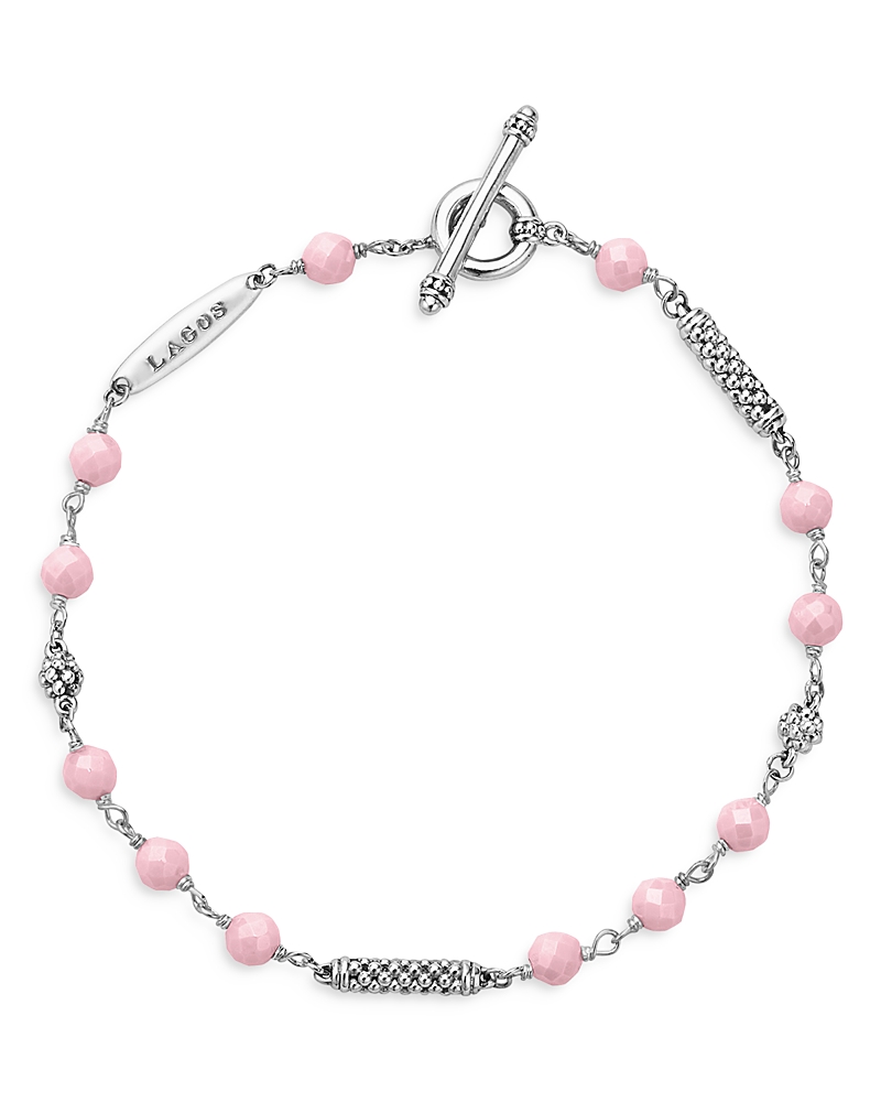 Lagos Caviar Icon Pink Ceramic Bead Toggle Bracelet In Pink/silver