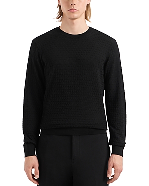 Shop Emporio Armani Ribbed Trim Crewneck Sweater In Solid Black