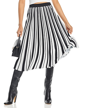 Shop Karl Lagerfeld Striped Pleated Skirt In Black/soft White