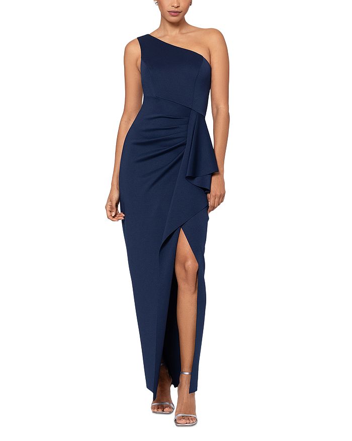 AQUA Ruffled One Shoulder Scuba Gown - 100% Exclusive | Bloomingdale's