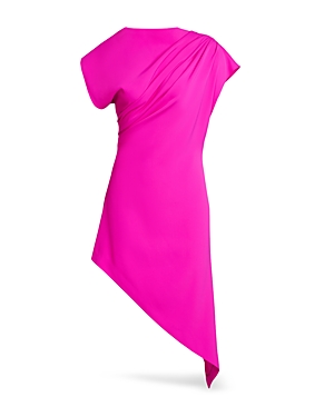 Shop Halston Perri Crepe Asymmetric Dress In Spicy Pink