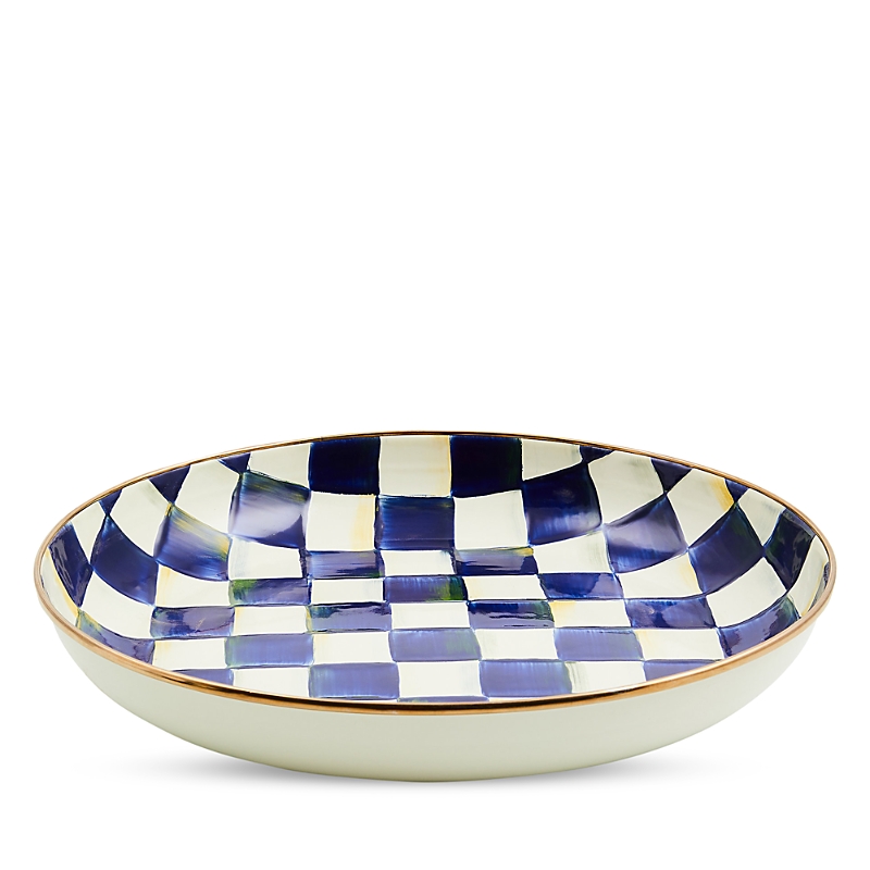 Shop Mackenzie-childs Royal Check Enamel Abundant Bowl In Blue/white