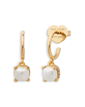 Shop Kate Spade New York Little Luxuries Square Drop Huggie Hoop Earrings In White/gold