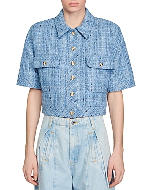 Shop Sandro Ornelle Button Up Shirt In Blue