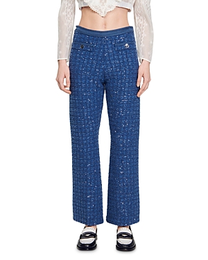 Shop Sandro Palmira Tweed Trousers In Blue