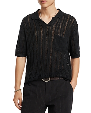 Shop John Varvatos Odin Textured Short Sleeve Polo Sweater In Black