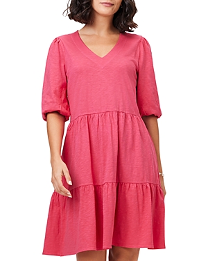 Shop Nzt Nic+zoe Cotton Elbow-sleeve Dress In Bright Rose