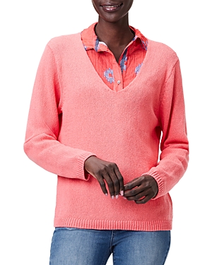 Nic + Zoe Cotton Cord Soft V Neck Sweater In Coral