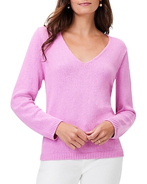 Nic + Zoe Cotton Cord Soft V Neck Sweater In Pink Lotus
