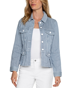 Shop Liverpool Los Angeles Chambray Peplum Jacket In Chambray Stripe