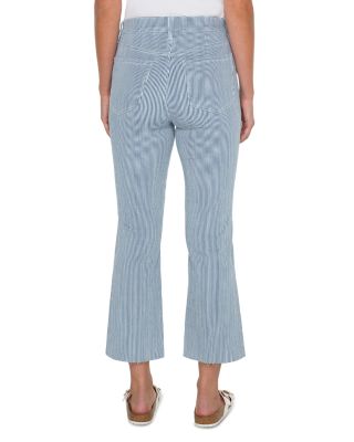 Gia Glider High Rise Crop Flare Leg Jeans in Chambray Stripe