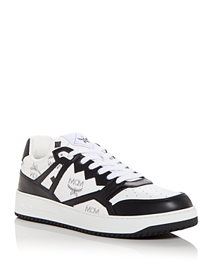 Shop Mcm Men's Neo Terrain Visetos Low Top Sneakers In Black/white