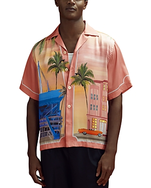 Shop Reiss X Mclaren F1 Team Drive Cuban Collar Regular Fit Shirt In Pink Multi