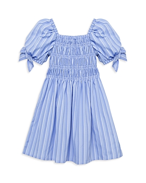 Shop Habitual Girls' Smocked Bubble Sleeve Dress - Little Kid In Blue