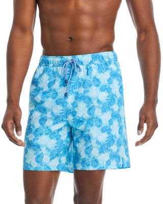 Peter Millar - Crown Linework Monstera Leaf Print Swim Trunks, 7"