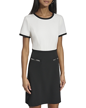 Shop Karl Lagerfeld Chain Trim Color Blocked Dress In Soft White/black