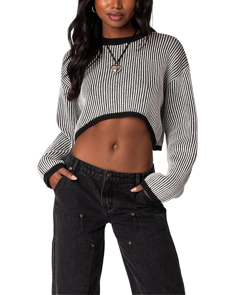 Edikted Women's Gwenyth Textured Cropped Sweater In Black And White