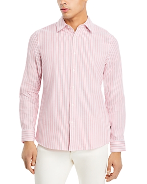Shop Michael Kors Textured Dobby Stripe Stretch Classic Fit Shirt In Dusty Rose