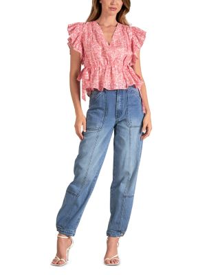 Floral Ruffle Sleeve Side Tie Top