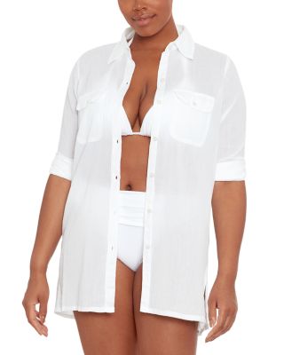 Crushed Cotton Camp Shirt Swim Cover-Up