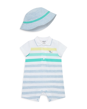 Shop Little Me Boys' Striped Romper & Hat - Baby In White/blue