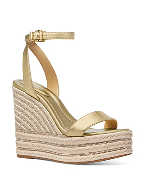 Shop Michael Kors Women's Leighton Jute Wedge Sandals In Pale Gold