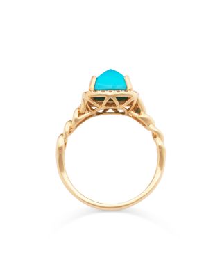 Turquoise & Diamond Halo Ring in 14K Yellow Gold