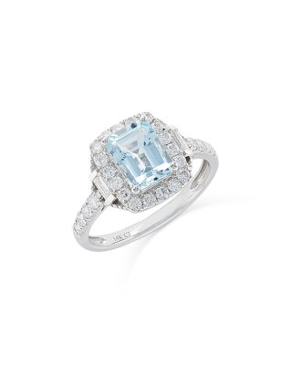 Bloomingdale's Fine Collection - Aquamarine & Diamond Halo Ring in 14K White Gold