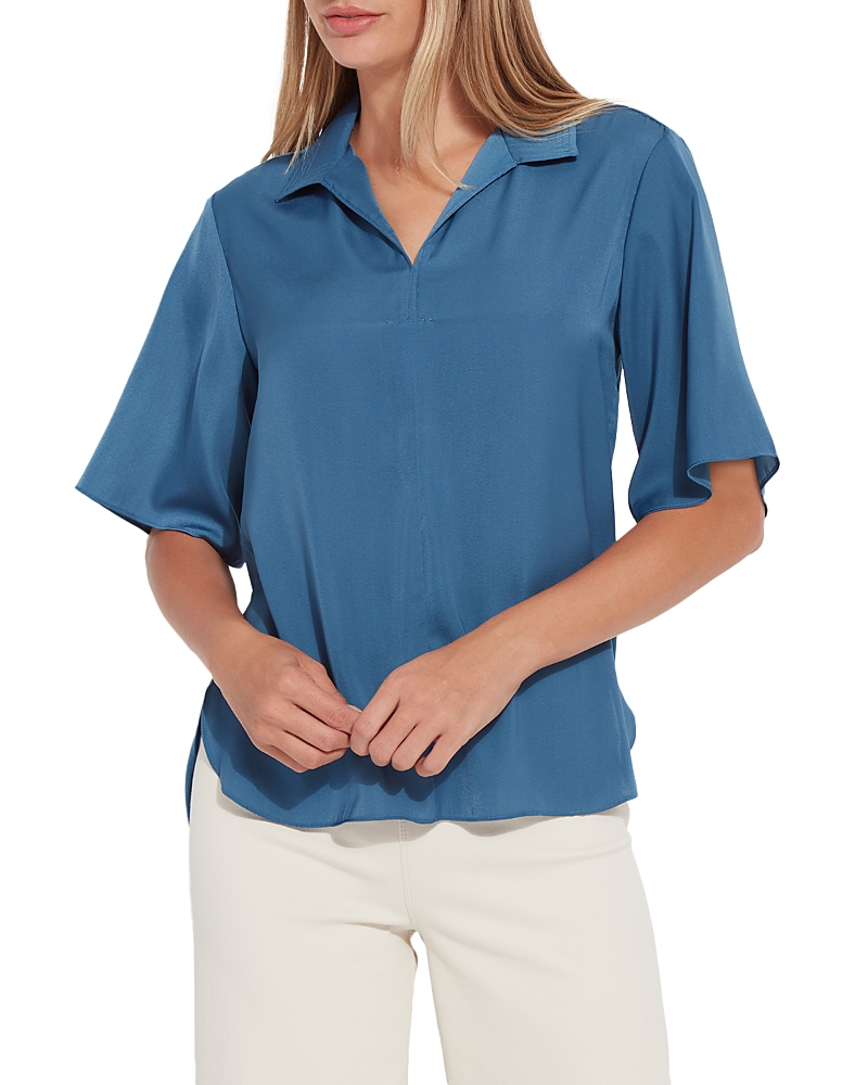 Shop Lyssé Telia Cropped Pull On Top In Magnetic Blue