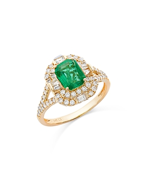Emerald & Diamond Halo Ring in 14K Yellow Gold