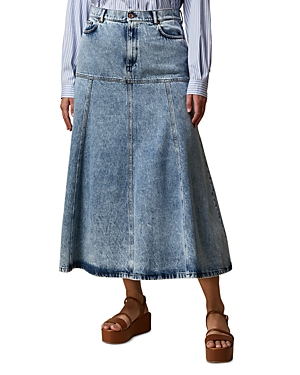 Shop Marina Rinaldi Marble Wash Denim Midi Skirt In Cornflower