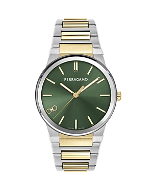Shop Ferragamo Infinity Sapphire Watch, 41mm In Green/two-tone