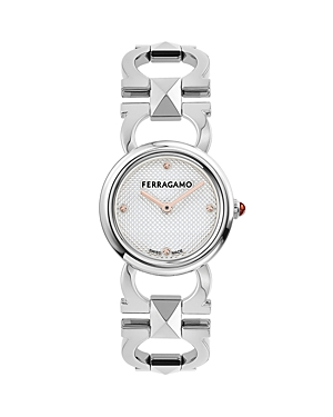 Shop Ferragamo Double Gancini Stud Watch, 25mm In Silver