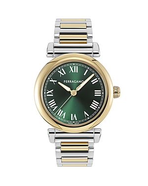 Shop Ferragamo Allure Watch, 36mm In Green/two-tone
