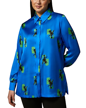Shop Marina Rinaldi Printed Satin Shirt In Cornflower
