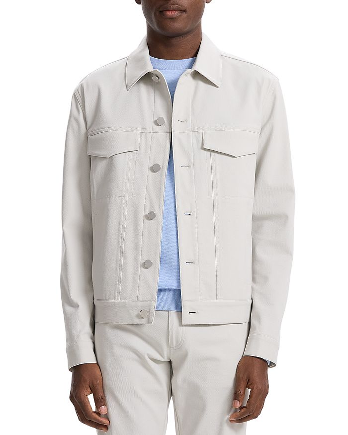 Shop Theory River Stretch Neoteric Twill Trucker Jacket In Limestone
