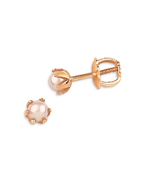 Shop Bloomingdale's Children's Cultured Freshwater Pearl Stud Earrings In 14k Yellow Gold In White/gold