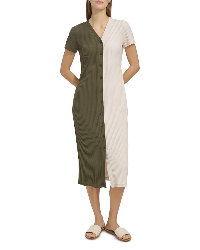 Stretch Patchwork Collar Women Color Block Midi Dress