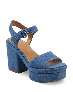 Shop Marc Fisher Ltd Women's Normi Denim Ankle Strap Platform Sandals In Dark Blue