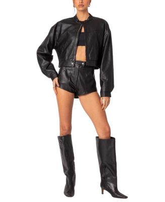 Edikted Ramona High Rise Faux Leather Micro Shorts