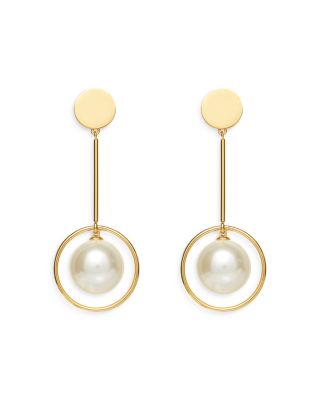 Lele Sadoughi - Pendulum Linear Imitation Pearl Drop Earrings in 14K Gold Plated